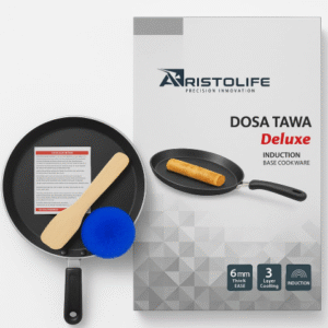 Aristolife Deluxe Nonstick Dosa Tawa, 28 cm Diameter, 6mm Induction Base, Heavy Gauge Aluminium, with Spatula and Scrubber