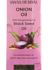 Swas Herbal Onion Oil with Black Seed Oil, Enriched with Brahmi, Soya and Argan Oil, For All Hair Types, 200 ml