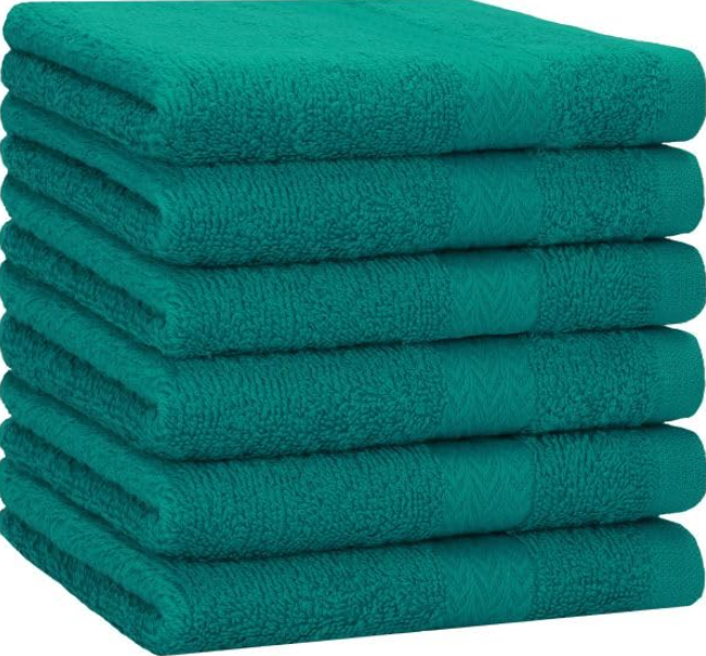 WashTimes 100% Cotton Towels for Bath | 500 GSM | Premium Embroidered Bath Towel | Teal Green | Decorative Border | 30×60×500g Free Hand Towel Included