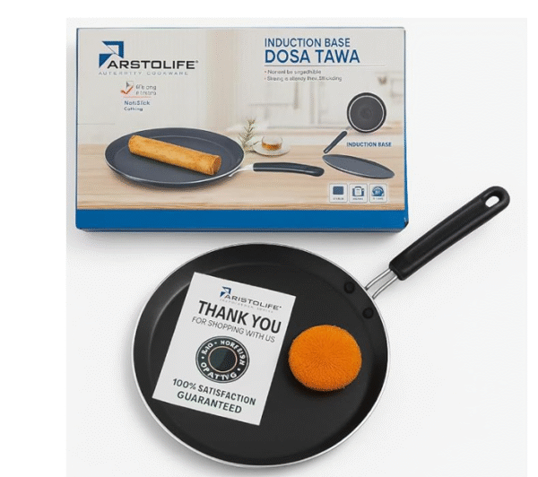 Aristolife Non-Stick Dosa Tawa, 28 cm, Induction Base Compatible, Grey, Heat-Resistant Handle