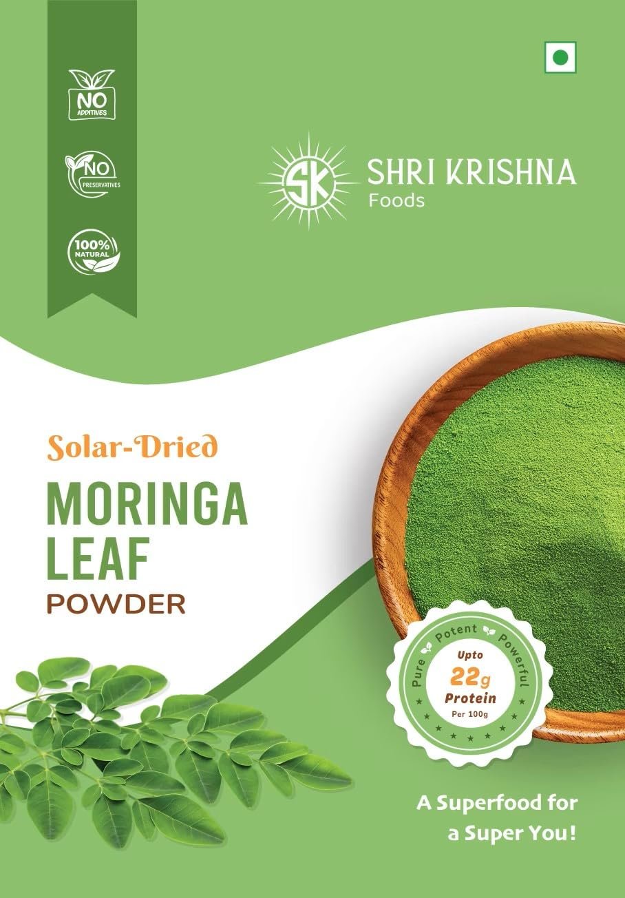 Shri Krishna Foods Solar-Dried Moringa Leaf Powder, 100% Natural, No Additives,100 Grams